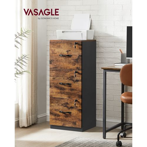 Caisson De Bureau à 3 Tiroirs, Meuble De Rangement De Document, Marron Rustique Et Noir
