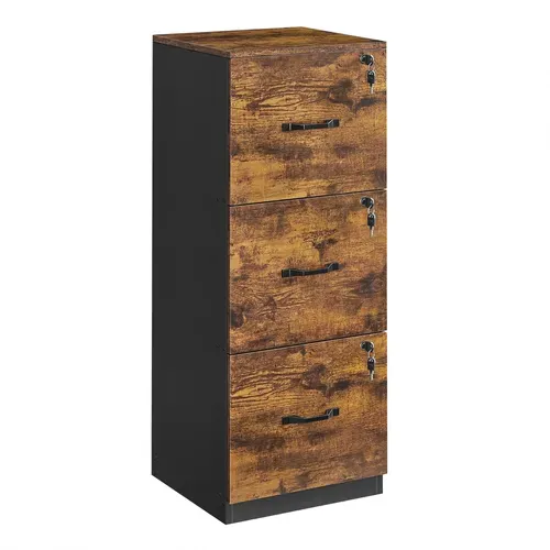 Caisson De Bureau à 3 Tiroirs, Meuble De Rangement De Document, Marron Rustique Et Noir
