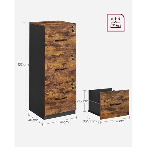 Caisson De Bureau à 3 Tiroirs, Meuble De Rangement De Document, Marron Rustique Et Noir