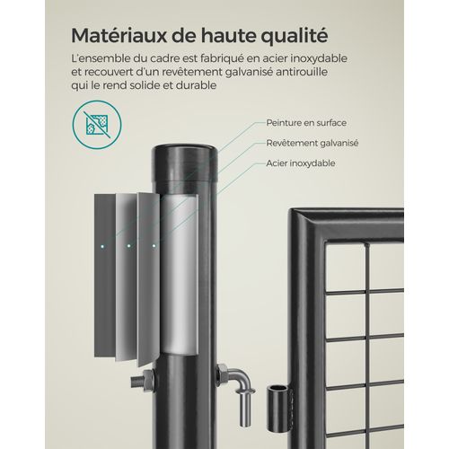 Portillon De Jardin Grillagé, En Acier Galvanisé, Clôture Avec Serrure, Tube Rond, Gris