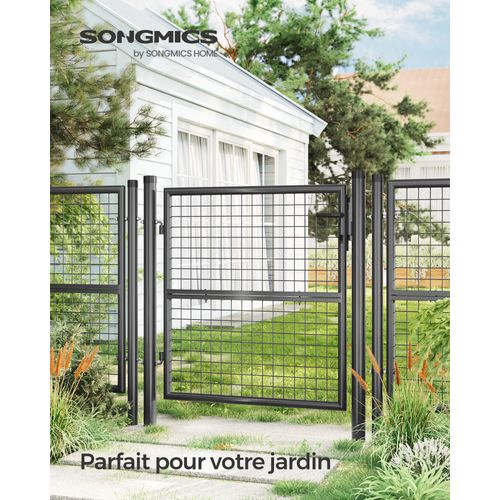 Portillon De Jardin Grillagé, En Acier Galvanisé, Clôture Avec Serrure, Tube Rond, Gris