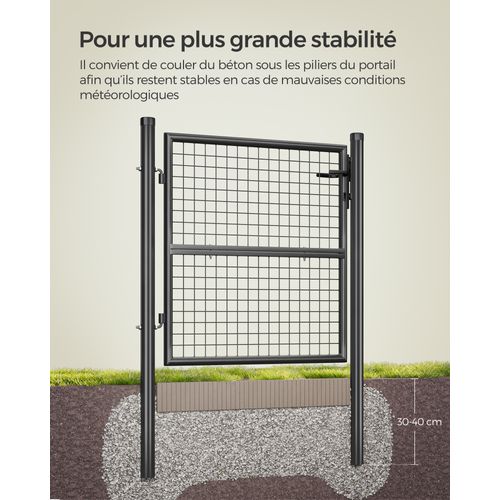 Portillon De Jardin Grillagé, En Acier Galvanisé, Clôture Avec Serrure, Tube Rond, Gris