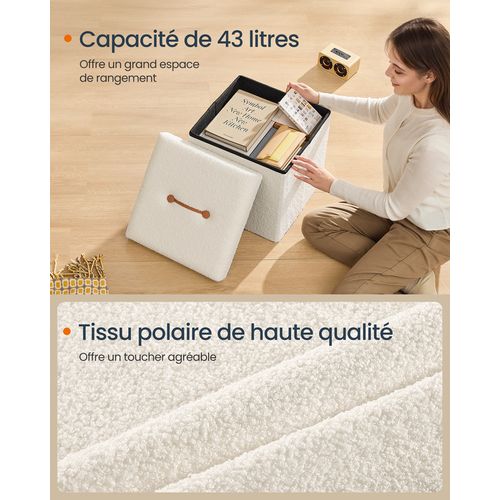SONGMICS Tabouret de Rangement, Pouf Pliable, Repose-Pieds, 38 x 110 x 38 cm, Boîte de Rangement, Capacité de Charge Jusqu'à 300 kg, pour Salon, Chambre, Couloir, Blanc Crème LSF097W01V1