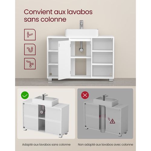 Meuble Sous Lavabo, Armoire De Salle De Bain Avec étagères Réglables, 30 X 90 X 60 Cm, Blanc Nuage