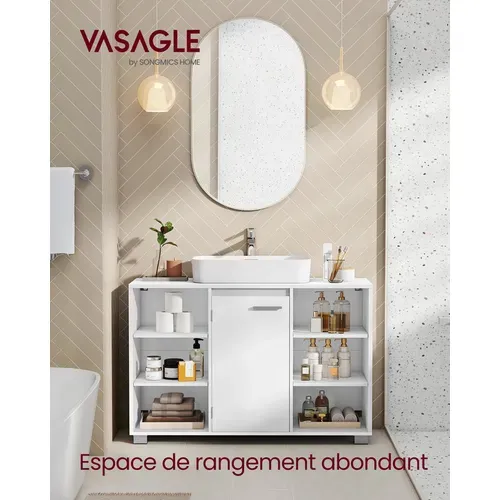 Meuble Sous Lavabo, Armoire De Salle De Bain Avec étagères Réglables, 30 X 90 X 60 Cm, Blanc Nuage