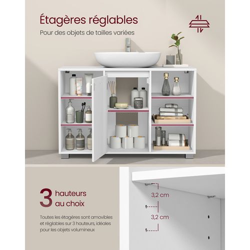 Meuble Sous Lavabo, Armoire De Salle De Bain Avec étagères Réglables, 30 X 90 X 60 Cm, Blanc Nuage
