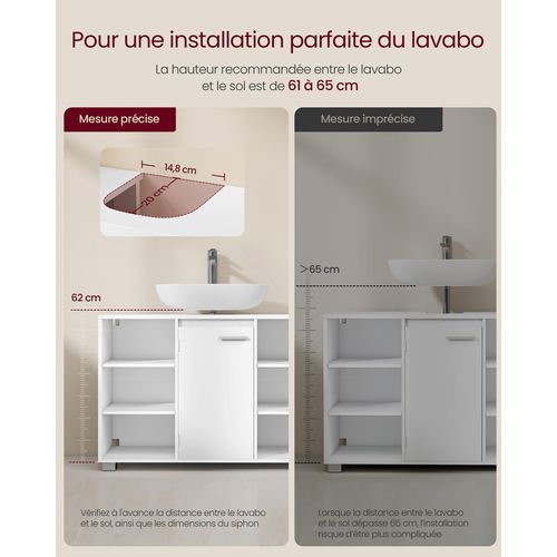 Meuble Sous Lavabo, Armoire De Salle De Bain Avec étagères Réglables, 30 X 90 X 60 Cm, Blanc Nuage