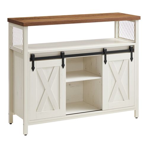 Buffet Cuisine, Avec 2 Portes Coulissantes, 33 X 100 X 80 Cm, étagères Réglables, Blanc Et Marron
