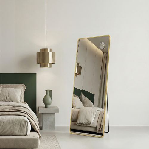 Miroir Intégral, Miroir Rectangulaire Sur Pied, Grand Miroir à Poser Au Sol, Doré Clair