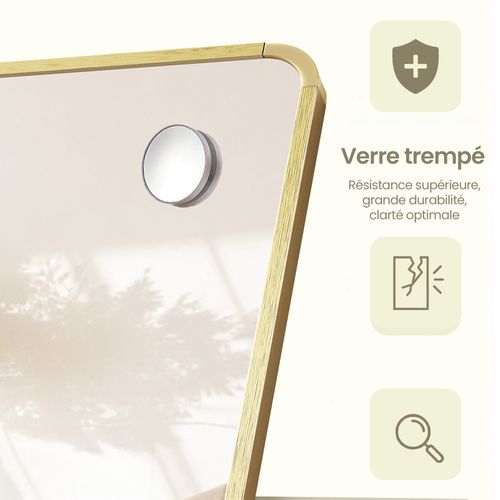 Miroir Intégral, Miroir Rectangulaire Sur Pied, Grand Miroir à Poser Au Sol, Doré Clair