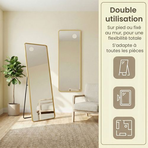 Miroir Intégral, Miroir Rectangulaire Sur Pied, Grand Miroir à Poser Au Sol, Doré Clair