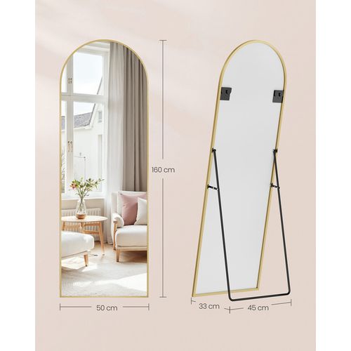 Miroir Intégral, Miroir Rectangulaire Sur Pied, Grand Miroir à Poser Au Sol, Doré Clair