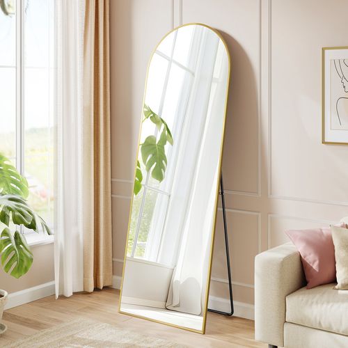 Miroir Intégral, Miroir Rectangulaire Sur Pied, Grand Miroir à Poser Au Sol, Doré Clair