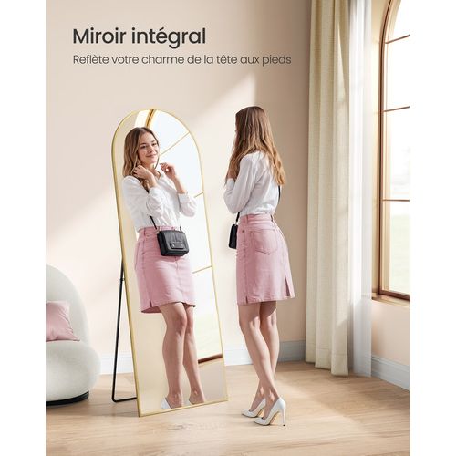 Miroir Intégral, Miroir Rectangulaire Sur Pied, Grand Miroir à Poser Au Sol, Doré Clair