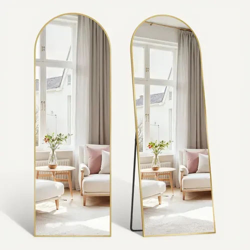 Miroir Intégral, Miroir Rectangulaire Sur Pied, Grand Miroir à Poser Au Sol, Doré Clair