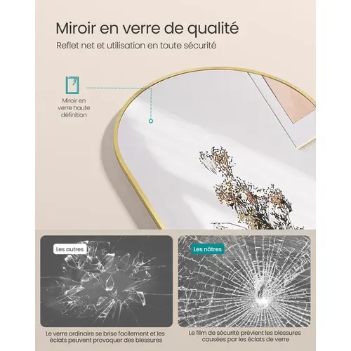 Miroir Intégral, Miroir Rectangulaire Sur Pied, Grand Miroir à Poser Au Sol, Doré Clair