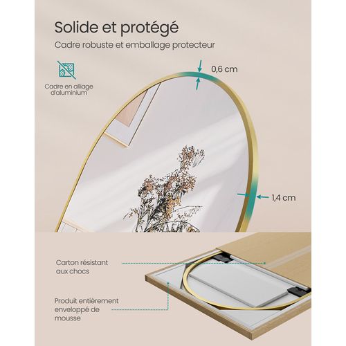Miroir Intégral, Miroir Rectangulaire Sur Pied, Grand Miroir à Poser Au Sol, Doré Clair