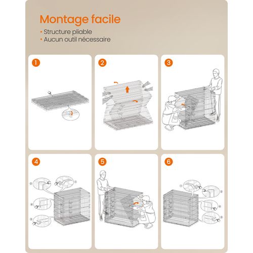 Cage Pour Chien Pliable Avec 2 Portes, Plateau Amovible, 122 X 74 X 114 Cm, Taille XXL, Haute, Noir