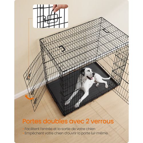 Cage Pour Chien Pliable Avec 2 Portes, Plateau Amovible, 122 X 74 X 114 Cm, Taille XXL, Haute, Noir