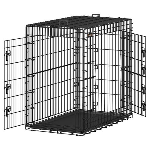 Cage Pour Chien Pliable Avec 2 Portes, Plateau Amovible, 122 X 74 X 114 Cm, Taille XXL, Haute, Noir