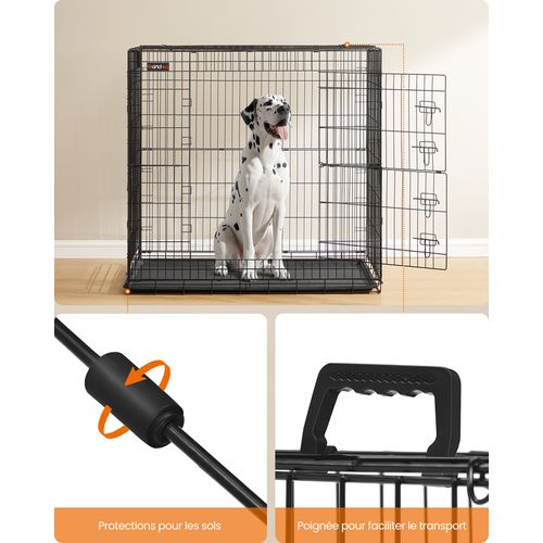 Cage Pour Chien Pliable Avec 2 Portes, Plateau Amovible, 122 X 74 X 114 Cm, Taille XXL, Haute, Noir