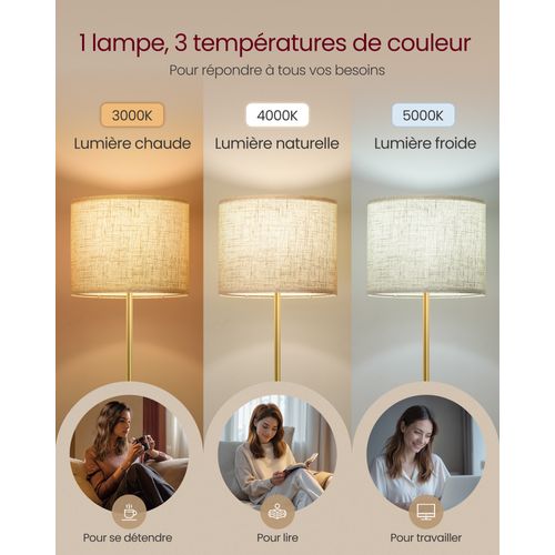 Lampadaire, Hauteur Réglable, Interrupteur à Pied, Abat-jour En Tissu, Douille E27, Doré Et Noir