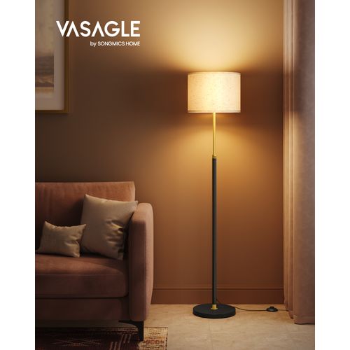 Lampadaire, Hauteur Réglable, Interrupteur à Pied, Abat-jour En Tissu, Douille E27, Doré Et Noir