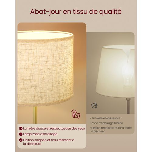 Lampadaire, Hauteur Réglable, Interrupteur à Pied, Abat-jour En Tissu, Douille E27, Doré Et Noir
