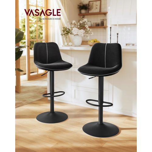 Lot De 2 Tabourets De Bar, Pivotants, Réglables En Hauteur, Dossier Ergonomique, Velours, Noir