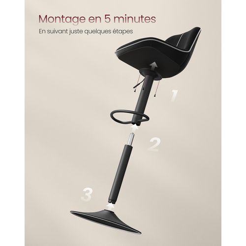 Lot De 2 Tabourets De Bar, Pivotants, Réglables En Hauteur, Dossier Ergonomique, Velours, Noir