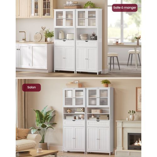 Meuble De Salle De Bain, Avec Étagères Réglables, Tiroir, Compartiments Ouverts, Blanc Nuage