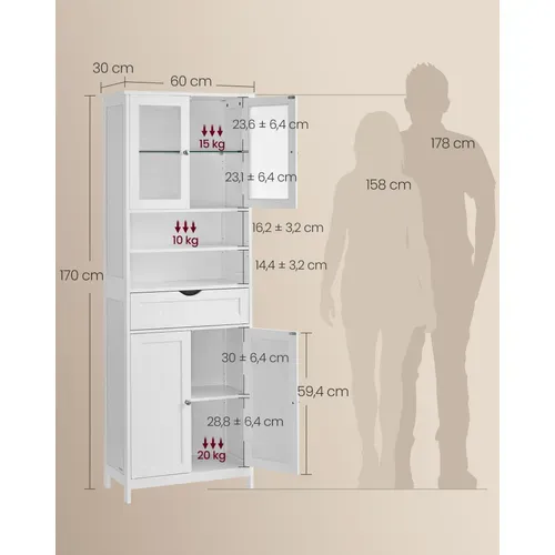 Meuble De Rangement, Avec Étagères Réglables, Tiroir, Compartiments Ouverts, Blanc Nuage