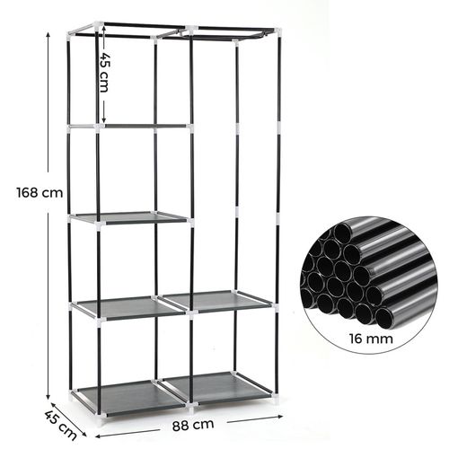 Armoire à Vêtements, Penderie, 1 Tringle à Vêtements, 6 Niveaux, Tissu Non-tissé, Gris