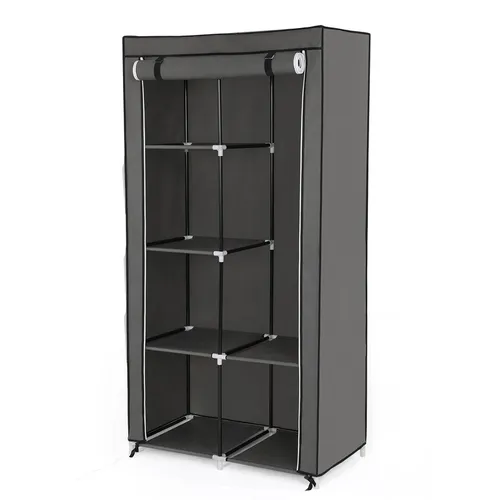 Armoire à Vêtements, Penderie, 1 Tringle à Vêtements, 6 Niveaux, Tissu Non-tissé, Gris