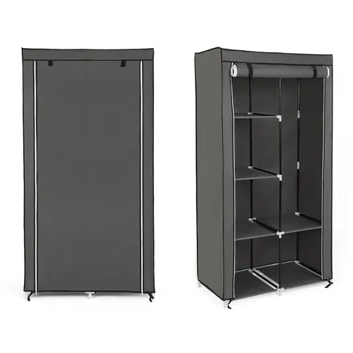 Armoire à Vêtements, Penderie, 1 Tringle à Vêtements, 6 Niveaux, Tissu Non-tissé, Gris