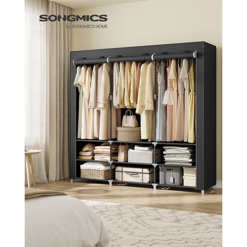 Armoire Chambre En Tissu, 3 Compartiments De Suspension, Abvec étagères, 4 Pochettes, Noir
