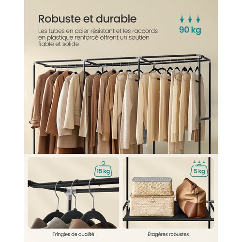 Armoire Chambre En Tissu, 3 Compartiments De Suspension, Abvec étagères, 4 Pochettes, Noir