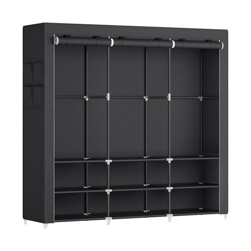Armoire Chambre En Tissu, 3 Compartiments De Suspension, Abvec étagères, 4 Pochettes, Noir