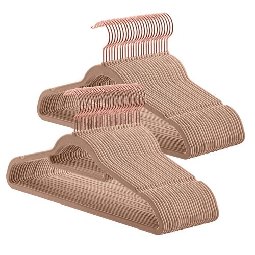 Cintre En Velours, Lot De 50, Antiglisse, Barre à Cravate, Marron Clair Et Rose Gold