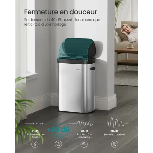 Poubelle De Cuisine Automatique 50 L, Avec Capteur De Mouvement, Argent Métallique Et Noir