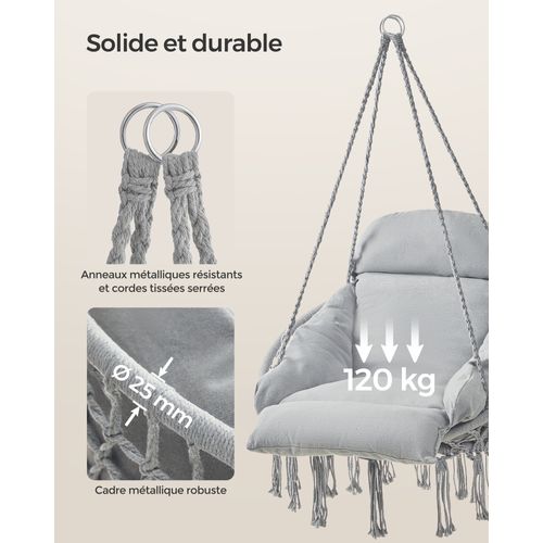 Fauteuil Suspendu, Chaise Avec Coussin, Déco Maison Cocooning, Bohème, Gris Tourterelle