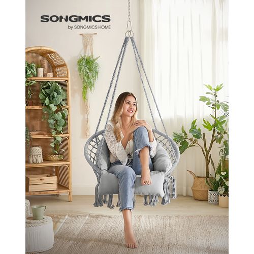 Fauteuil Suspendu, Chaise Avec Coussin, Déco Maison Cocooning, Bohème, Gris Tourterelle