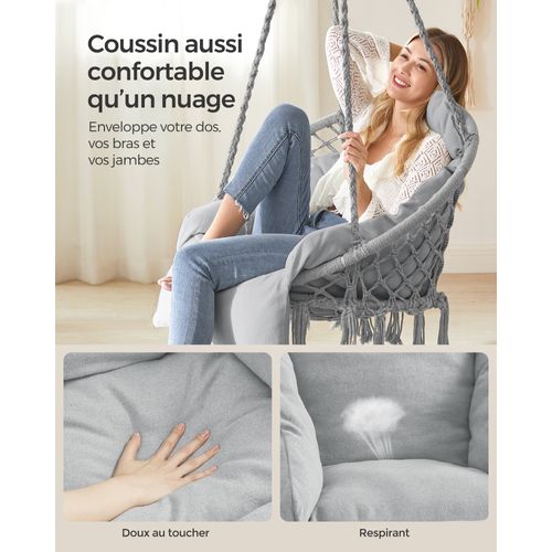 Fauteuil Suspendu, Chaise Avec Coussin, Déco Maison Cocooning, Bohème, Gris Tourterelle