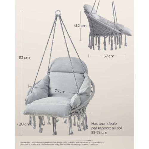 Fauteuil Suspendu, Chaise Avec Coussin, Déco Maison Cocooning, Bohème, Gris Tourterelle