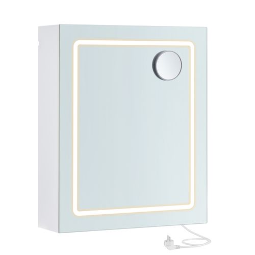 Armoire Murale Salle De Bain Avec Miroir LED 80x13.5x60cm Blanc - Double Porte Étagères Réglables