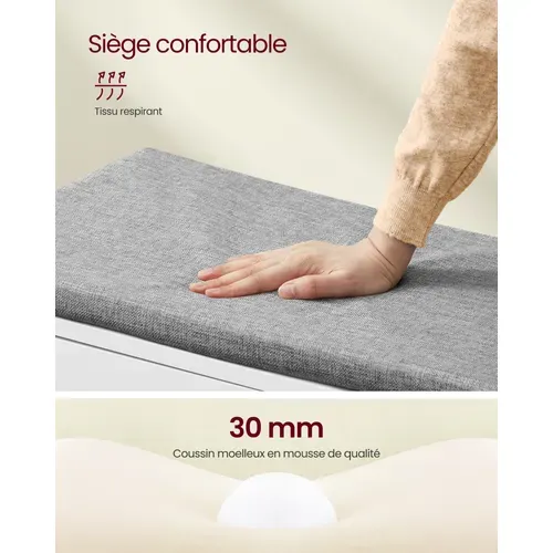 Banc à Chaussures Sur 3 Niveaux, 35,5 X 81 X 52,5 Cm, Blanc Nuage Et Gris Tourterelle