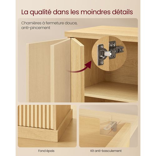 Buffet, Console, Meuble De Rangement Avec étagères Réglables, Portes Cannelées， Beige