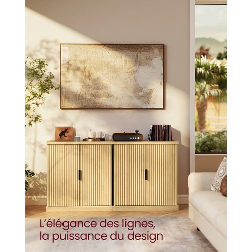 Buffet, Console, Meuble De Rangement Avec étagères Réglables, Portes Cannelées， Beige