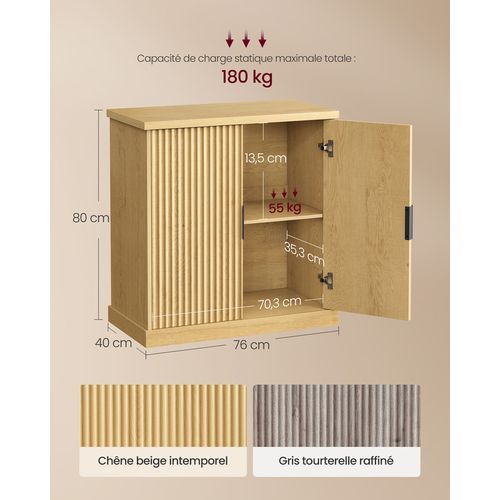 Buffet, Console, Meuble De Rangement Avec étagères Réglables, Portes Cannelées， Beige