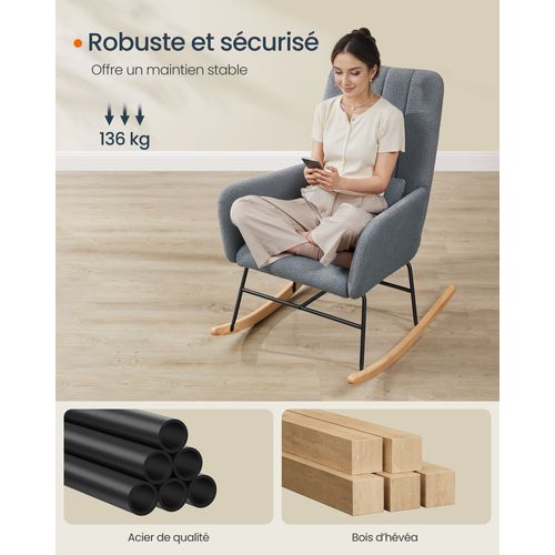 SONGMICS HOME Fauteuil à Bascule Blanc Crème - Tissu Peluche, Structure Acier, 136 Kg, LYY500W01